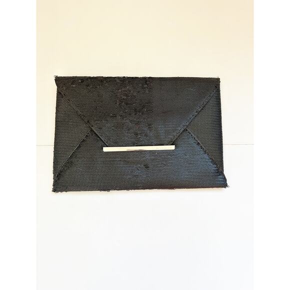 BCBG Sequin envelope Clutch Black Silver - Picture 1 of 5